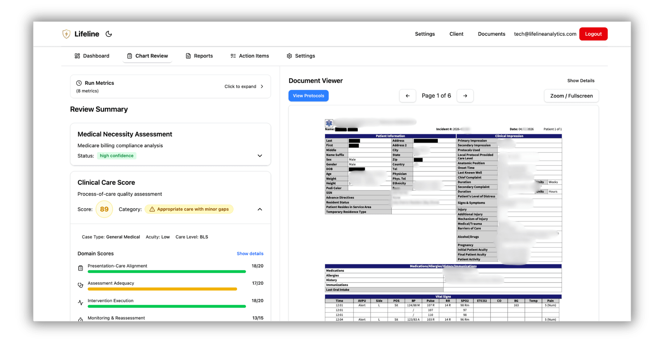 Lifeline detailed chart review